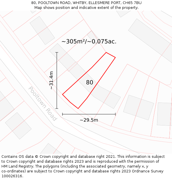80, POOLTOWN ROAD, WHITBY, ELLESMERE PORT, CH65 7BU: Plot and title map