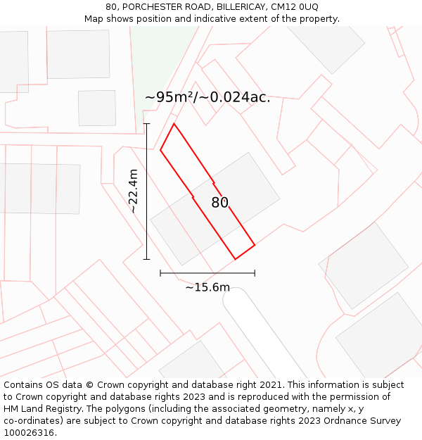 80, PORCHESTER ROAD, BILLERICAY, CM12 0UQ: Plot and title map