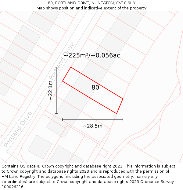 80, PORTLAND DRIVE, NUNEATON, CV10 9HY: Plot and title map