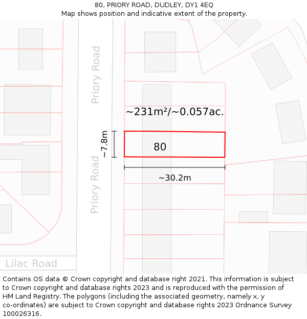 80, PRIORY ROAD, DUDLEY, DY1 4EQ: Plot and title map