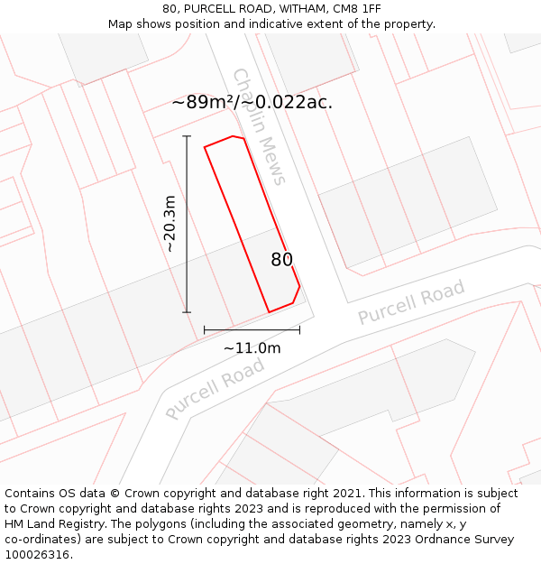 80, PURCELL ROAD, WITHAM, CM8 1FF: Plot and title map