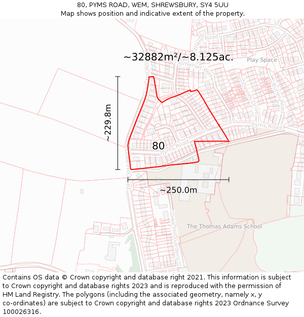 80, PYMS ROAD, WEM, SHREWSBURY, SY4 5UU: Plot and title map
