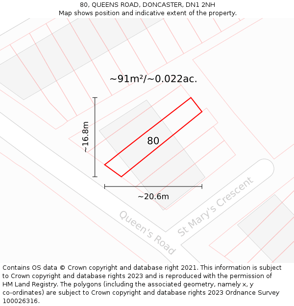80, QUEENS ROAD, DONCASTER, DN1 2NH: Plot and title map