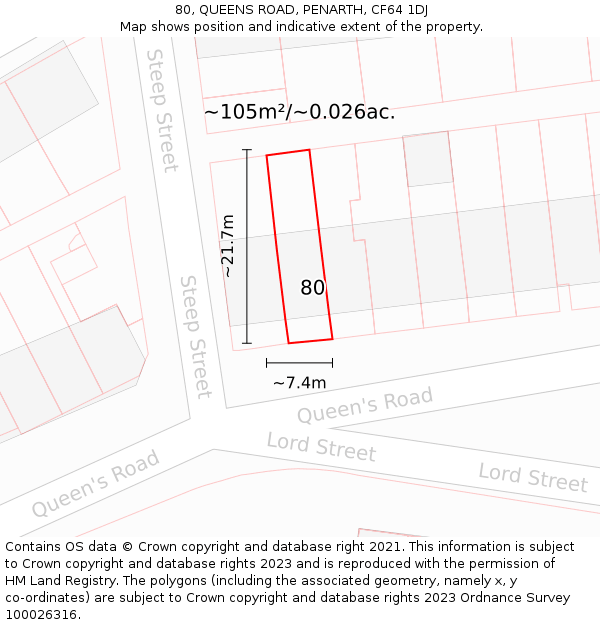 80, QUEENS ROAD, PENARTH, CF64 1DJ: Plot and title map