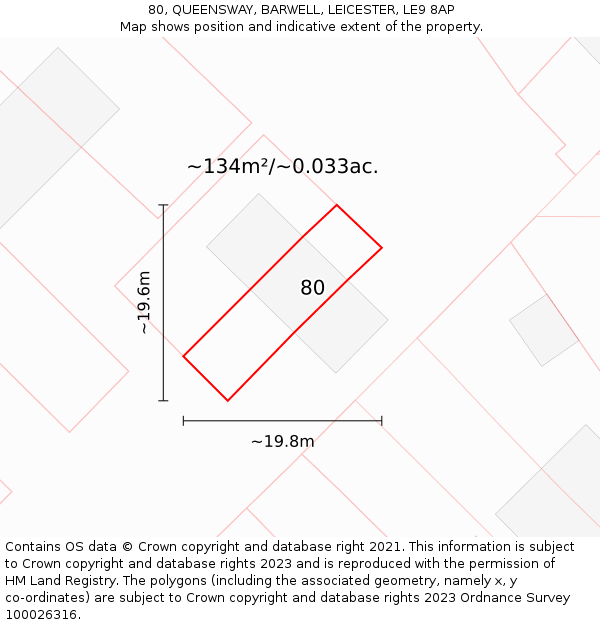 80, QUEENSWAY, BARWELL, LEICESTER, LE9 8AP: Plot and title map