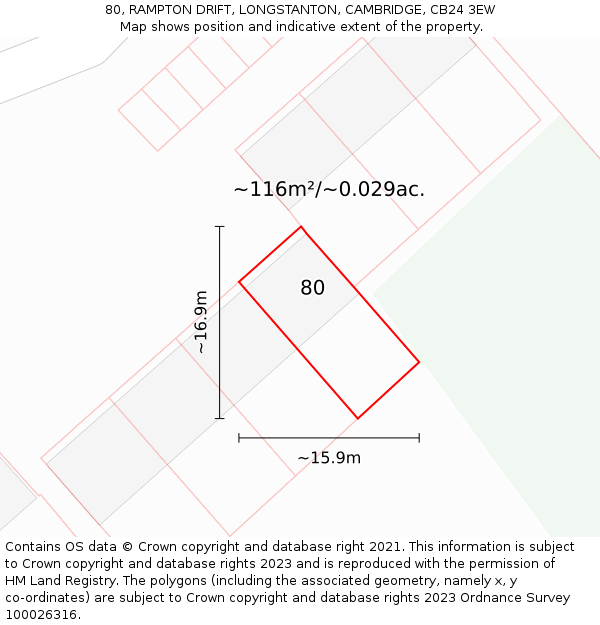 80, RAMPTON DRIFT, LONGSTANTON, CAMBRIDGE, CB24 3EW: Plot and title map