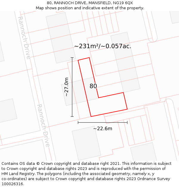 80, RANNOCH DRIVE, MANSFIELD, NG19 6QX: Plot and title map