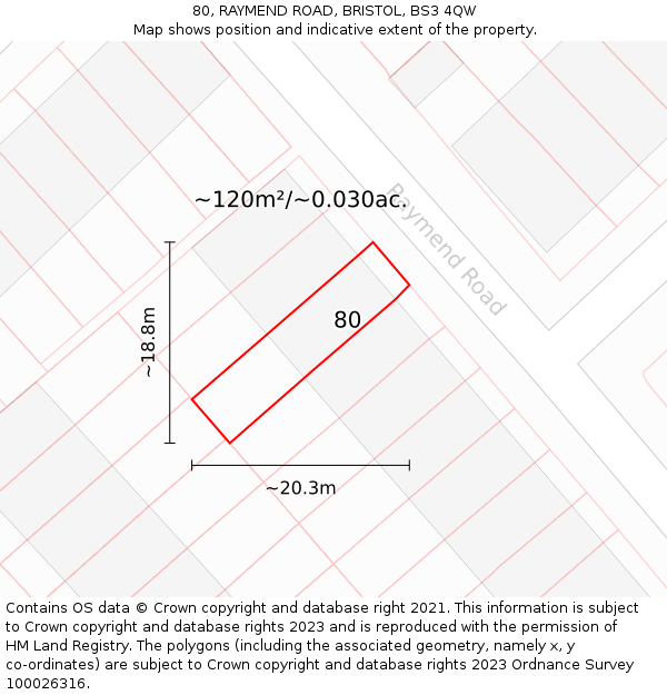 80, RAYMEND ROAD, BRISTOL, BS3 4QW: Plot and title map