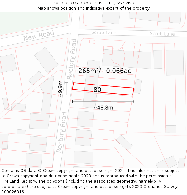 80, RECTORY ROAD, BENFLEET, SS7 2ND: Plot and title map