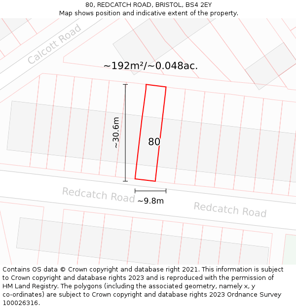 80, REDCATCH ROAD, BRISTOL, BS4 2EY: Plot and title map