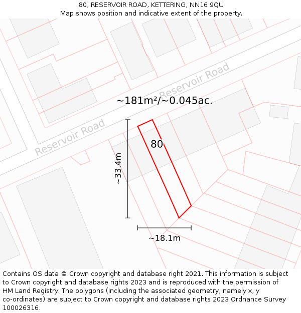 80, RESERVOIR ROAD, KETTERING, NN16 9QU: Plot and title map