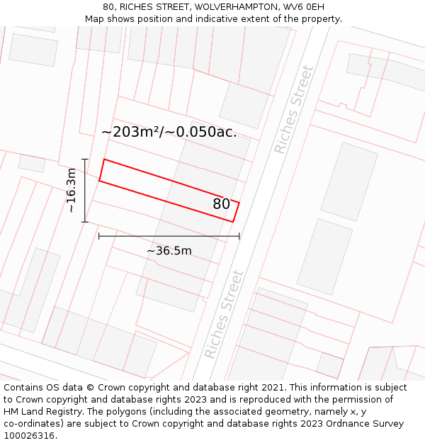 80, RICHES STREET, WOLVERHAMPTON, WV6 0EH: Plot and title map