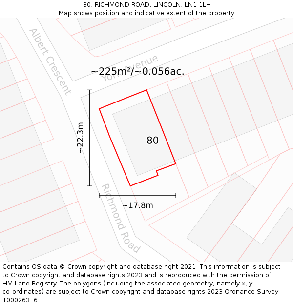80, RICHMOND ROAD, LINCOLN, LN1 1LH: Plot and title map