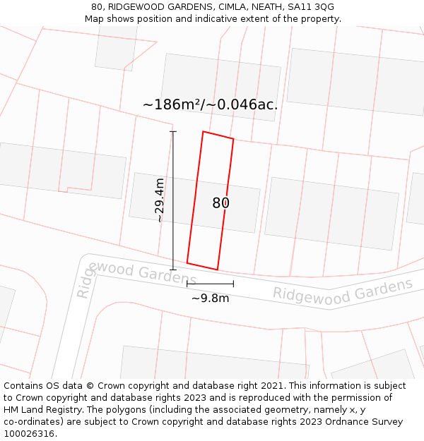 80, RIDGEWOOD GARDENS, CIMLA, NEATH, SA11 3QG: Plot and title map