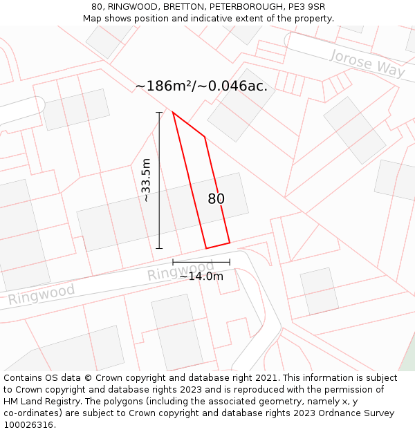 80, RINGWOOD, BRETTON, PETERBOROUGH, PE3 9SR: Plot and title map