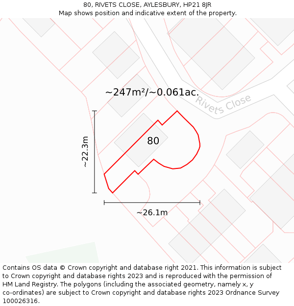 80, RIVETS CLOSE, AYLESBURY, HP21 8JR: Plot and title map