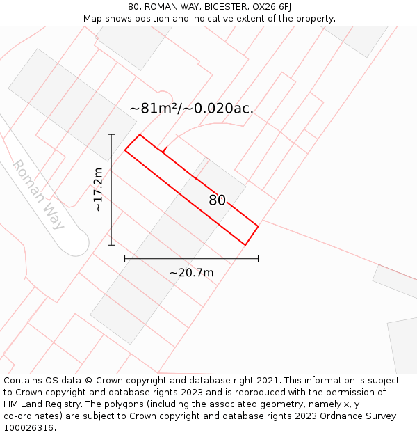 80, ROMAN WAY, BICESTER, OX26 6FJ: Plot and title map