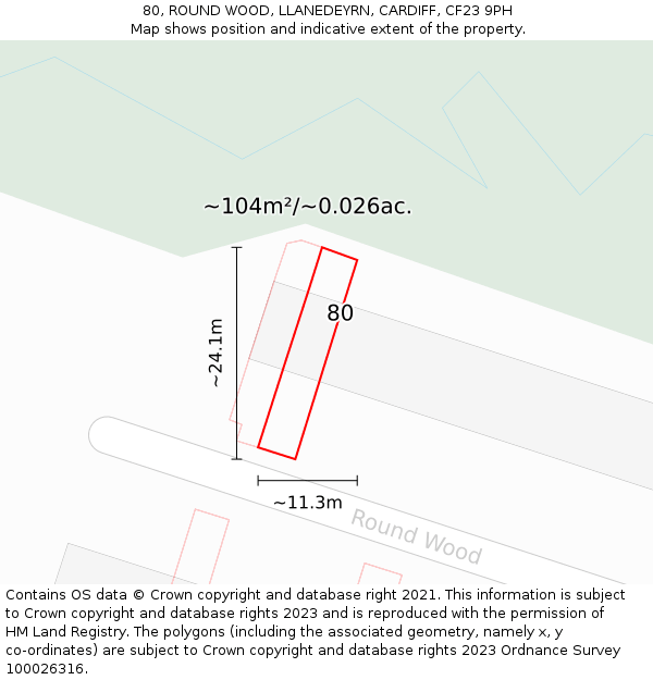 80, ROUND WOOD, LLANEDEYRN, CARDIFF, CF23 9PH: Plot and title map
