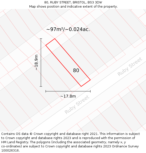 80, RUBY STREET, BRISTOL, BS3 3DW: Plot and title map