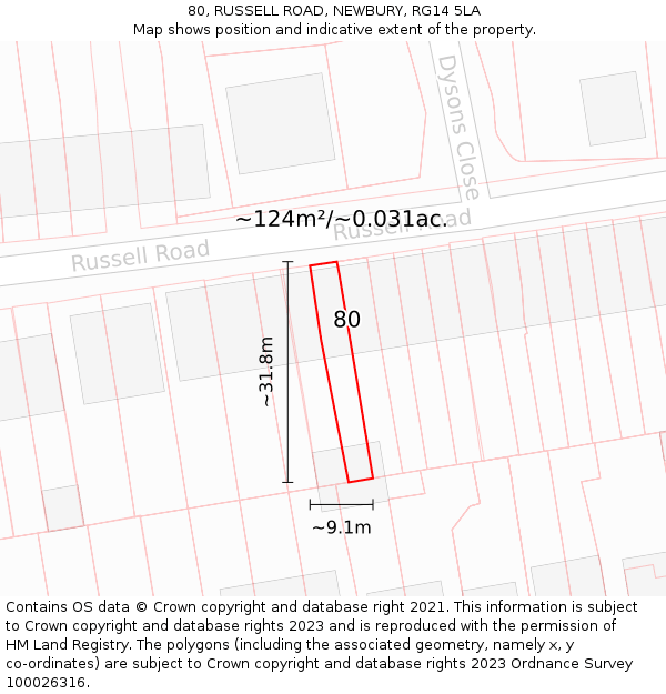 80, RUSSELL ROAD, NEWBURY, RG14 5LA: Plot and title map