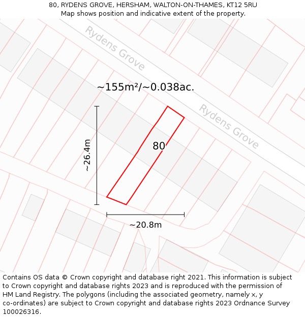 80, RYDENS GROVE, HERSHAM, WALTON-ON-THAMES, KT12 5RU: Plot and title map