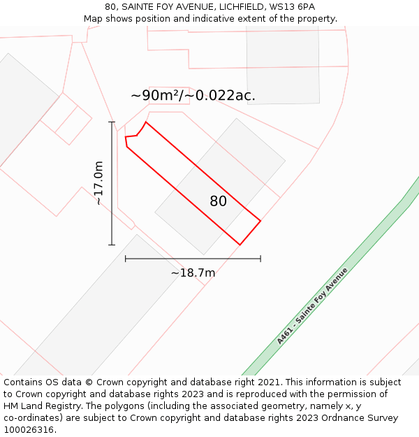 80, SAINTE FOY AVENUE, LICHFIELD, WS13 6PA: Plot and title map