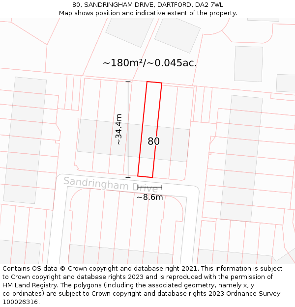 80, SANDRINGHAM DRIVE, DARTFORD, DA2 7WL: Plot and title map