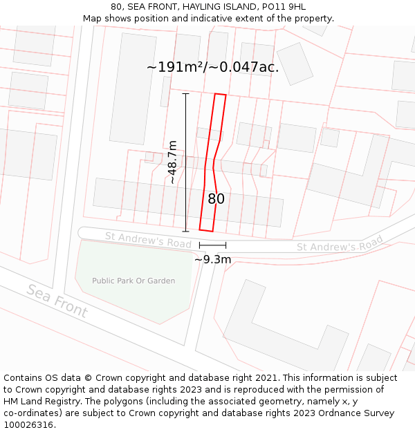 80, SEA FRONT, HAYLING ISLAND, PO11 9HL: Plot and title map