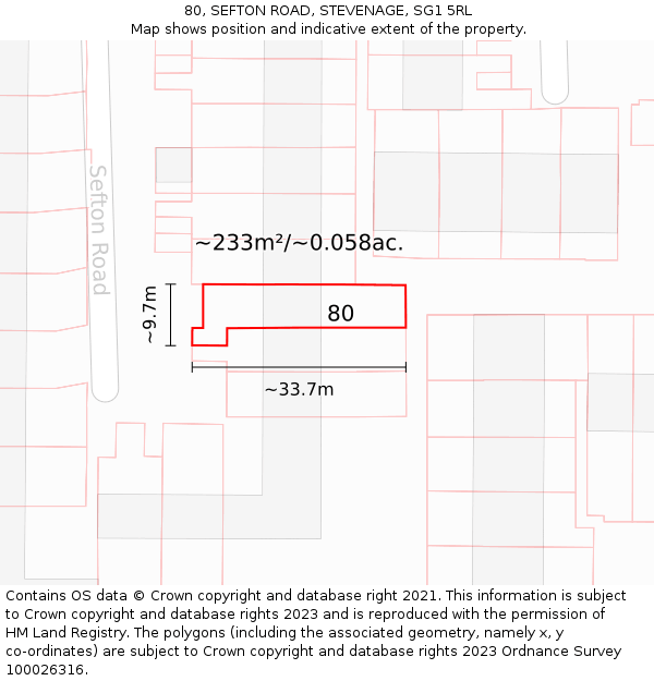 80, SEFTON ROAD, STEVENAGE, SG1 5RL: Plot and title map