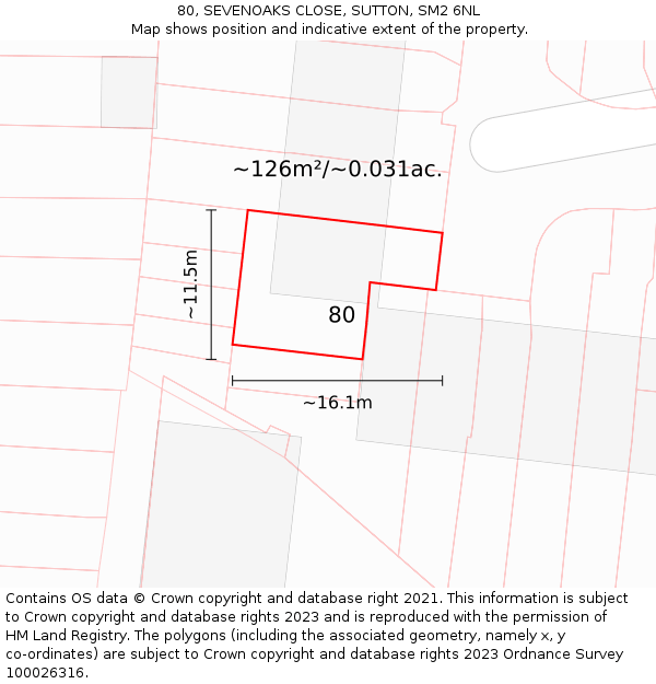 80, SEVENOAKS CLOSE, SUTTON, SM2 6NL: Plot and title map