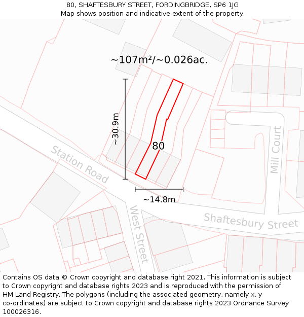 80, SHAFTESBURY STREET, FORDINGBRIDGE, SP6 1JG: Plot and title map