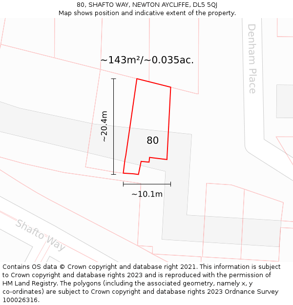 80, SHAFTO WAY, NEWTON AYCLIFFE, DL5 5QJ: Plot and title map