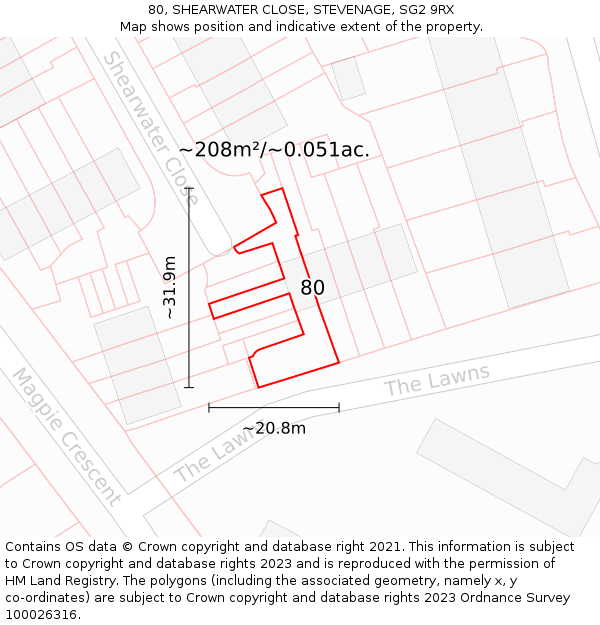 80, SHEARWATER CLOSE, STEVENAGE, SG2 9RX: Plot and title map