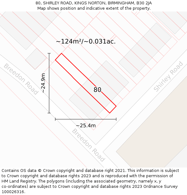 80, SHIRLEY ROAD, KINGS NORTON, BIRMINGHAM, B30 2JA: Plot and title map