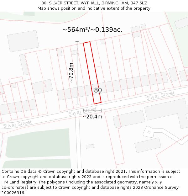 80, SILVER STREET, WYTHALL, BIRMINGHAM, B47 6LZ: Plot and title map