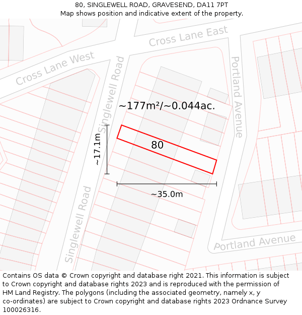 80, SINGLEWELL ROAD, GRAVESEND, DA11 7PT: Plot and title map