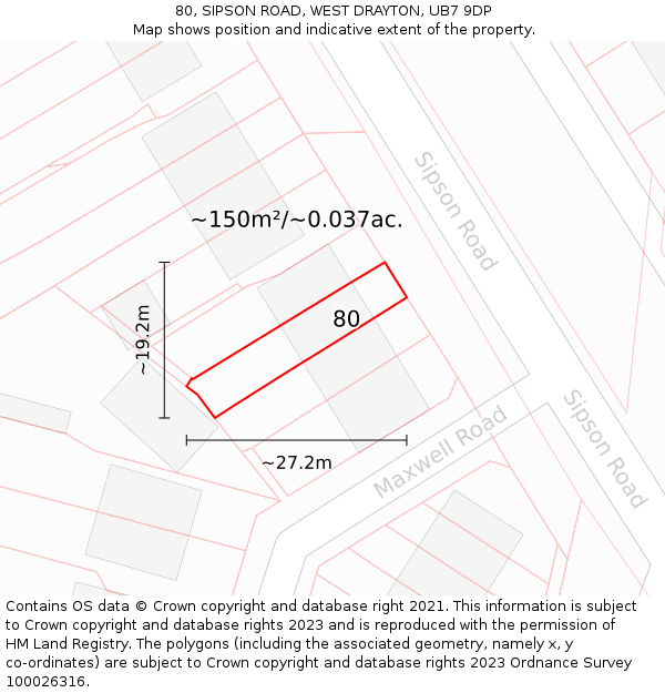 80, SIPSON ROAD, WEST DRAYTON, UB7 9DP: Plot and title map
