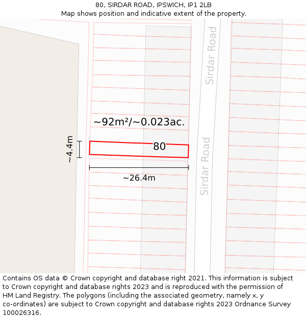 80, SIRDAR ROAD, IPSWICH, IP1 2LB: Plot and title map