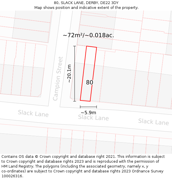 80, SLACK LANE, DERBY, DE22 3DY: Plot and title map