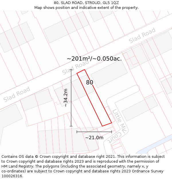 80, SLAD ROAD, STROUD, GL5 1QZ: Plot and title map