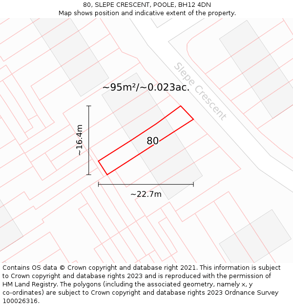80, SLEPE CRESCENT, POOLE, BH12 4DN: Plot and title map