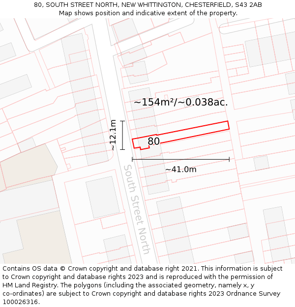 80, SOUTH STREET NORTH, NEW WHITTINGTON, CHESTERFIELD, S43 2AB: Plot and title map