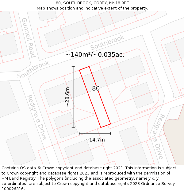 80, SOUTHBROOK, CORBY, NN18 9BE: Plot and title map