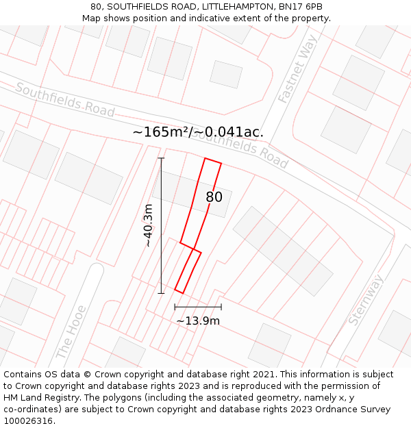 80, SOUTHFIELDS ROAD, LITTLEHAMPTON, BN17 6PB: Plot and title map