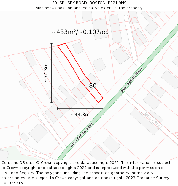 80, SPILSBY ROAD, BOSTON, PE21 9NS: Plot and title map
