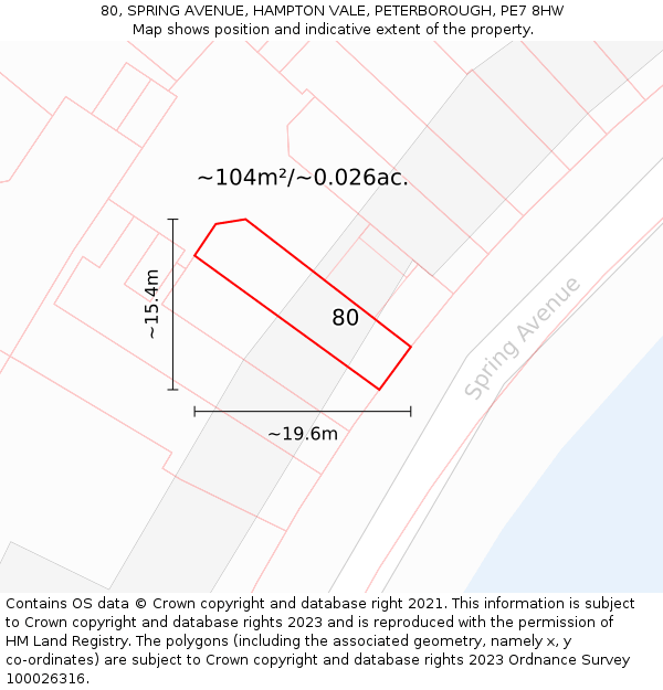 80, SPRING AVENUE, HAMPTON VALE, PETERBOROUGH, PE7 8HW: Plot and title map