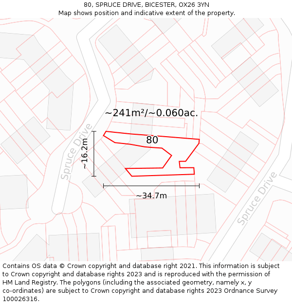 80, SPRUCE DRIVE, BICESTER, OX26 3YN: Plot and title map
