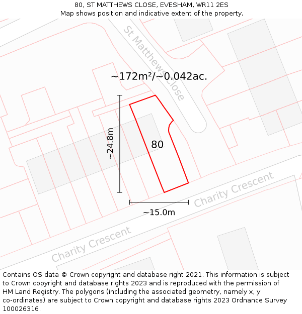 80, ST MATTHEWS CLOSE, EVESHAM, WR11 2ES: Plot and title map
