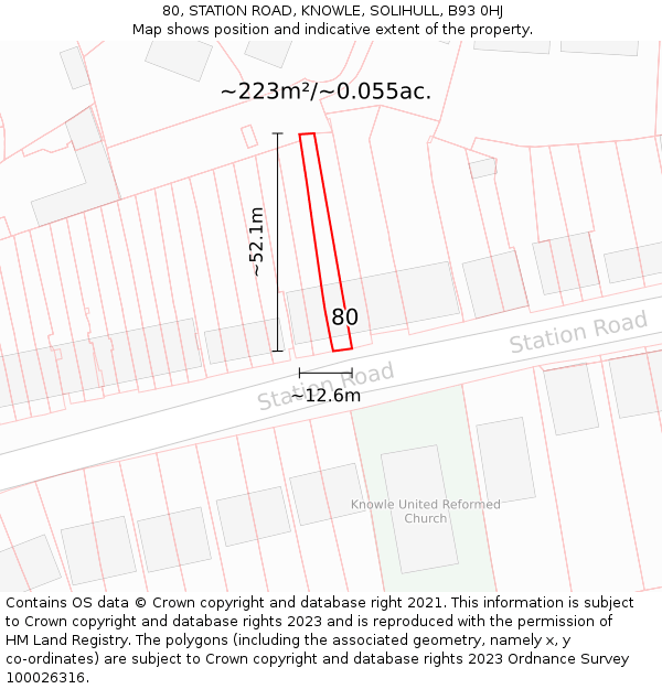 80, STATION ROAD, KNOWLE, SOLIHULL, B93 0HJ: Plot and title map