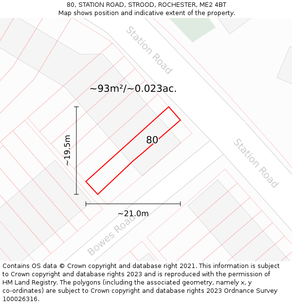 80, STATION ROAD, STROOD, ROCHESTER, ME2 4BT: Plot and title map